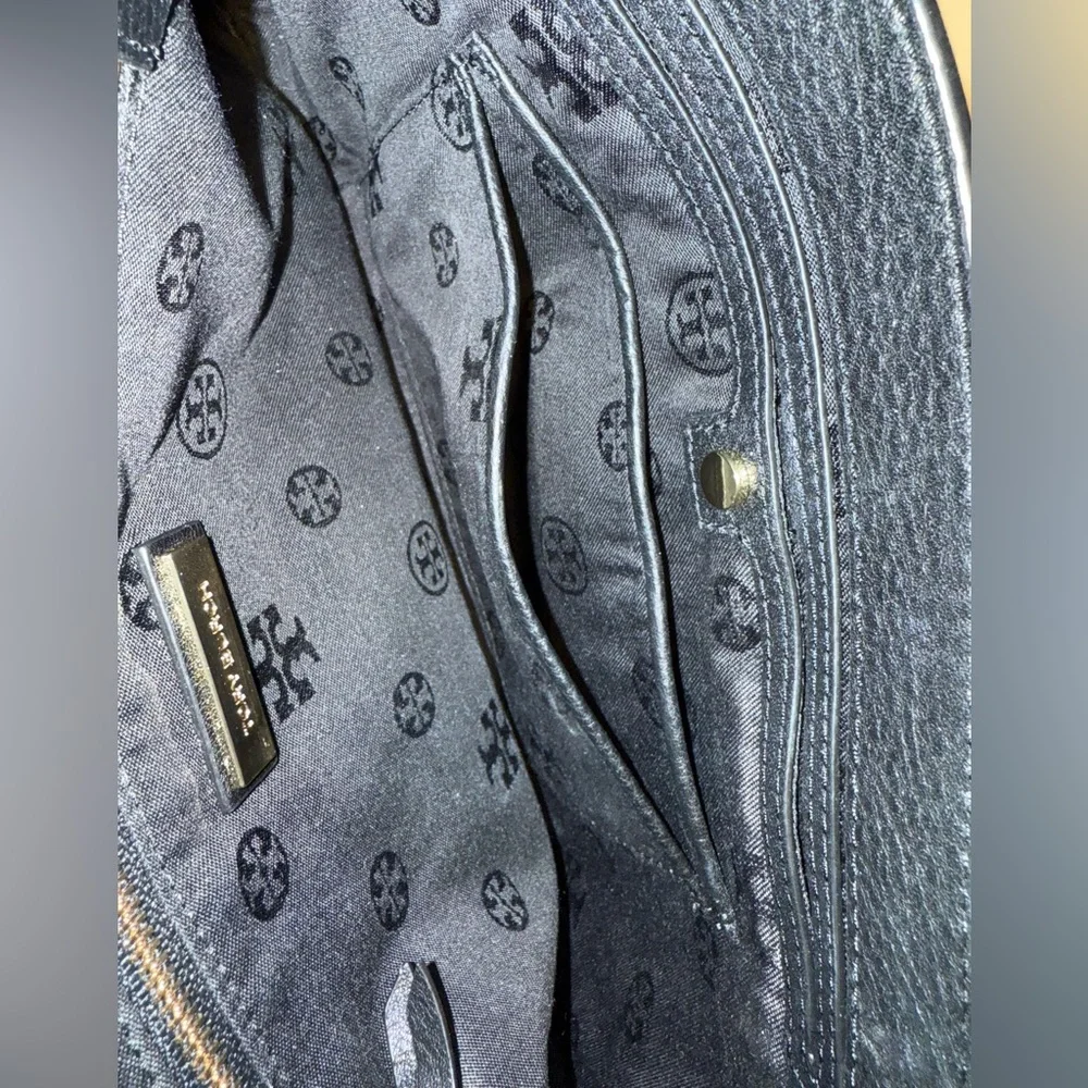 Tory Burch Britten Fold Over Messenger Black Leather Crossbody Purse - Picture 9 of 16